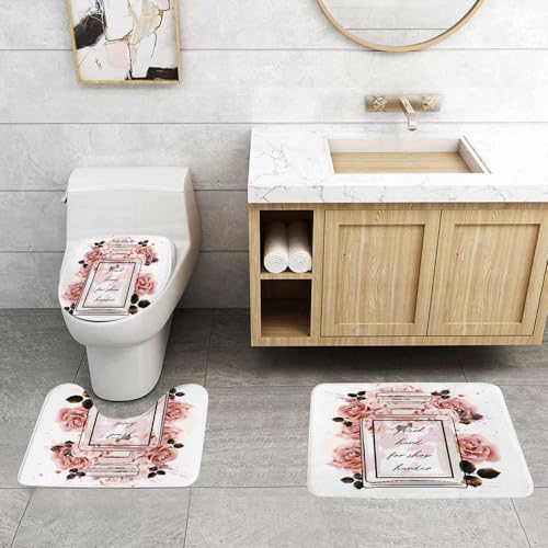 QRFASFZO 3 Stück Badematten und WC Vorleger Microfaser Weiches Badteppich badvorleger rutschfest Waschbar Badezimmerteppich Set,Wunderschöne Modeillustration mit rosa Parfümglasflasche und Rosen im QRFASFZO 3 Stück Badematten und WC Vorleger Microfaser Weiches Badteppich badvorleger rutschfest Waschbar Badezimmerteppich Set,Wunderschöne Modeillustration mit rosa Parfümglasflasche und Rosen im von QRFASFZO