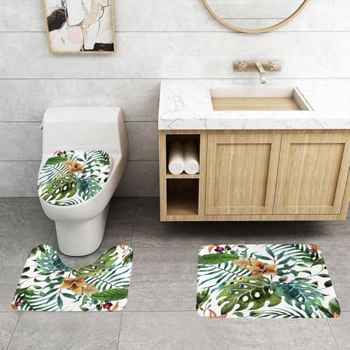 QRFASFZO 3 Stück Badematten und WC Vorleger Microfaser Weiches Badteppich badvorleger rutschfest Waschbar Badezimmerteppich Set,Wunderschönes Arrangement aus tropischen Blumenmustern, leuchtenden Aq QRFASFZO 3 Stück Badematten und WC Vorleger Microfaser Weiches Badteppich badvorleger rutschfest Waschbar Badezimmerteppich Set,Wunderschönes Arrangement aus tropischen Blumenmustern, leuchtenden Aq von QRFASFZO