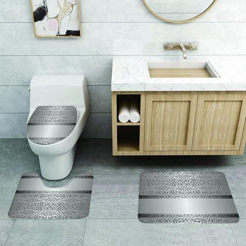 QRFASFZO 3 Stück Badematten und WC Vorleger Microfaser Weiches Badteppich badvorleger rutschfest Waschbar Badezimmerteppich Set,Wunderschönes Grau mit silbernem Mittelgürtel, eleganten Rollen, schön QRFASFZO 3 Stück Badematten und WC Vorleger Microfaser Weiches Badteppich badvorleger rutschfest Waschbar Badezimmerteppich Set,Wunderschönes Grau mit silbernem Mittelgürtel, eleganten Rollen, schön von QRFASFZO