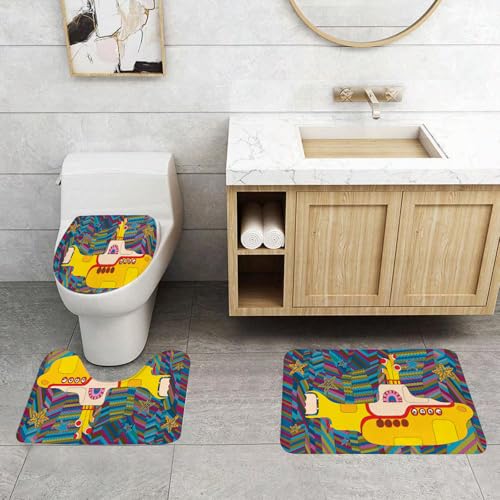 QRFASFZO 3 Stück Badematten und WC Vorleger Microfaser Weiches Badteppich badvorleger rutschfest Waschbar Badezimmerteppich Set,Yellow Submarine Die Beatles Rockband Illustration QRFASFZO 3 Stück Badematten und WC Vorleger Microfaser Weiches Badteppich badvorleger rutschfest Waschbar Badezimmerteppich Set,Yellow Submarine Die Beatles Rockband Illustration von QRFASFZO