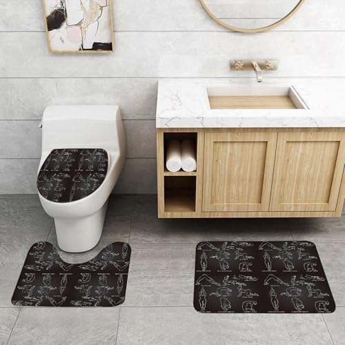QRFASFZO 3 Stück Badematten und WC Vorleger Microfaser Weiches Badteppich badvorleger rutschfest Waschbar Badezimmerteppich Set,Yoga-Pose. Lineare Grafik mit schwarz-weißem Farbverlauf-Hintergrund. von QRFASFZO