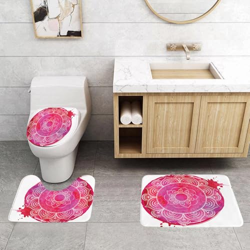 QRFASFZO 3 Stück Badematten und WC Vorleger Microfaser Weiches Badteppich badvorleger rutschfest Waschbar Badezimmerteppich Set,Yoga Rundes rosa Aquarell mit künstlerischem Kale-Muster QRFASFZO 3 Stück Badematten und WC Vorleger Microfaser Weiches Badteppich badvorleger rutschfest Waschbar Badezimmerteppich Set,Yoga Rundes rosa Aquarell mit künstlerischem Kale-Muster von QRFASFZO
