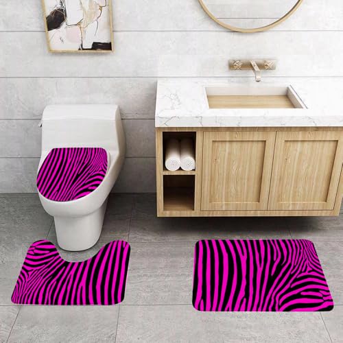 QRFASFZO 3 Stück Badematten und WC Vorleger Microfaser Weiches Badteppich badvorleger rutschfest Waschbar Badezimmerteppich Set,Zebra-Print, Zebra-Muster-Print Wildtier-Haut-Stil Dekorative stilisie von QRFASFZO