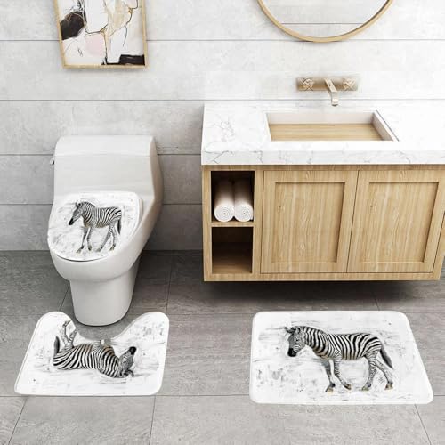 QRFASFZO 3 Stück Badematten und WC Vorleger Microfaser Weiches Badteppich badvorleger rutschfest Waschbar Badezimmerteppich Set,Zebra Skizze ÖLFARBMALEREI QRFASFZO 3 Stück Badematten und WC Vorleger Microfaser Weiches Badteppich badvorleger rutschfest Waschbar Badezimmerteppich Set,Zebra Skizze ÖLFARBMALEREI von QRFASFZO