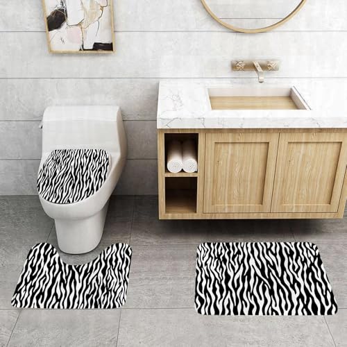 QRFASFZO 3 Stück Badematten und WC Vorleger Microfaser Weiches Badteppich badvorleger rutschfest Waschbar Badezimmerteppich Set,Zebrafell-Musterdesign. Illustration zum Design von Wildtierfellen. von QRFASFZO
