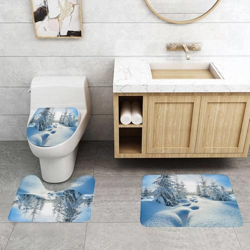 QRFASFZO 3 Stück Badematten und WC Vorleger Microfaser Weiches Badteppich badvorleger rutschfest Waschbar Badezimmerteppich Set,Zedernwald, die Sonne beleuchtet einen verschneiten Wald und bedeckte QRFASFZO 3 Stück Badematten und WC Vorleger Microfaser Weiches Badteppich badvorleger rutschfest Waschbar Badezimmerteppich Set,Zedernwald, die Sonne beleuchtet einen verschneiten Wald und bedeckte von QRFASFZO