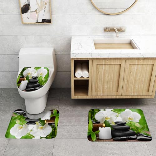 QRFASFZO 3 Stück Badematten und WC Vorleger Microfaser Weiches Badteppich badvorleger rutschfest Waschbar Badezimmerteppich Set,Zen-Basaltsteine und Orchidee auf dem Holz QRFASFZO 3 Stück Badematten und WC Vorleger Microfaser Weiches Badteppich badvorleger rutschfest Waschbar Badezimmerteppich Set,Zen-Basaltsteine und Orchidee auf dem Holz von QRFASFZO