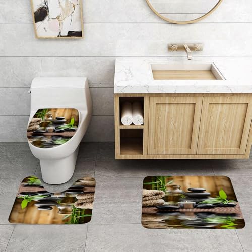 QRFASFZO 3 Stück Badematten und WC Vorleger Microfaser Weiches Badteppich badvorleger rutschfest Waschbar Badezimmerteppich Set,Zen-Basaltsteine und Spa-Öl auf dem Holz QRFASFZO 3 Stück Badematten und WC Vorleger Microfaser Weiches Badteppich badvorleger rutschfest Waschbar Badezimmerteppich Set,Zen-Basaltsteine und Spa-Öl auf dem Holz von QRFASFZO