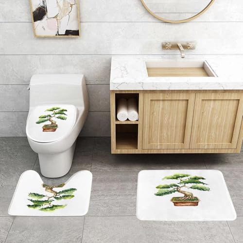 QRFASFZO 3 Stück Badematten und WC Vorleger Microfaser Weiches Badteppich badvorleger rutschfest Waschbar Badezimmerteppich Set,Zen-Garten, handgezeichneter japanischer Bonsai-Baum in Aquarell, Insp QRFASFZO 3 Stück Badematten und WC Vorleger Microfaser Weiches Badteppich badvorleger rutschfest Waschbar Badezimmerteppich Set,Zen-Garten, handgezeichneter japanischer Bonsai-Baum in Aquarell, Insp von QRFASFZO