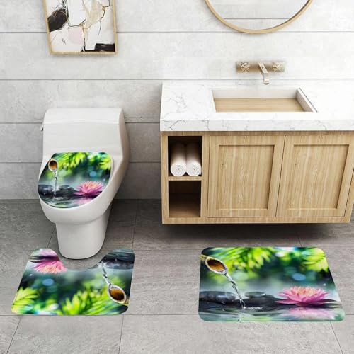 QRFASFZO 3 Stück Badematten und WC Vorleger Microfaser Weiches Badteppich badvorleger rutschfest Waschbar Badezimmerteppich Set,Zen-Garten mit schwarzen Steinen und rosa Seerose QRFASFZO 3 Stück Badematten und WC Vorleger Microfaser Weiches Badteppich badvorleger rutschfest Waschbar Badezimmerteppich Set,Zen-Garten mit schwarzen Steinen und rosa Seerose von QRFASFZO