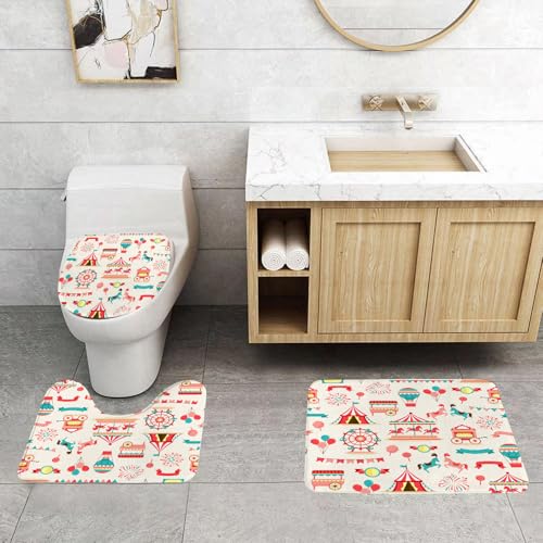 QRFASFZO 3 Stück Badematten und WC Vorleger Microfaser Weiches Badteppich badvorleger rutschfest Waschbar Badezimmerteppich Set,Zirkusdesign, eine Reihe von Karnevalssymbolen, darunter Karussellfahr QRFASFZO 3 Stück Badematten und WC Vorleger Microfaser Weiches Badteppich badvorleger rutschfest Waschbar Badezimmerteppich Set,Zirkusdesign, eine Reihe von Karnevalssymbolen, darunter Karussellfahr von QRFASFZO