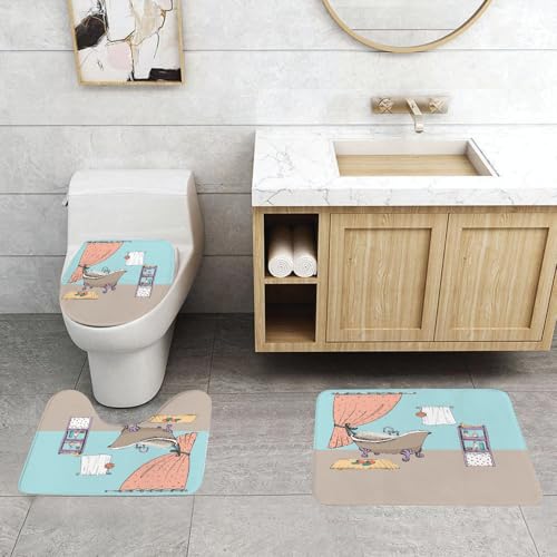 QRFASFZO 3 Stück Badematten und WC Vorleger Microfaser Weiches Badteppich badvorleger rutschfest Waschbar Badezimmerteppich Set,Zitat, Cartoon-Stil, farbenfrohe Illustration zum Thema Kinderzimmer, von QRFASFZO