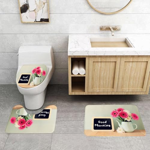 QRFASFZO 3 Stück Badematten und WC Vorleger Microfaser Weiches Badteppich badvorleger rutschfest Waschbar Badezimmerteppich Set,Zitat, Tafel mit dem Satz „Guten Morgen“ darüber geschrieben neben Vas QRFASFZO 3 Stück Badematten und WC Vorleger Microfaser Weiches Badteppich badvorleger rutschfest Waschbar Badezimmerteppich Set,Zitat, Tafel mit dem Satz „Guten Morgen“ darüber geschrieben neben Vas von QRFASFZO