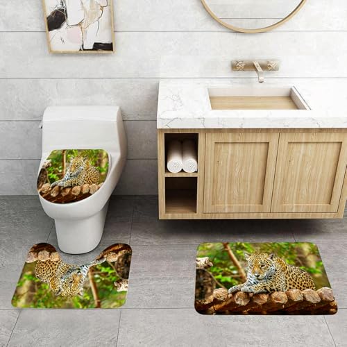 QRFASFZO 3 Stück Badematten und WC Vorleger Microfaser Weiches Badteppich badvorleger rutschfest Waschbar Badezimmerteppich Set,Zoo, Jaguar auf einem Holzboden Wildtiere QRFASFZO 3 Stück Badematten und WC Vorleger Microfaser Weiches Badteppich badvorleger rutschfest Waschbar Badezimmerteppich Set,Zoo, Jaguar auf einem Holzboden Wildtiere von QRFASFZO