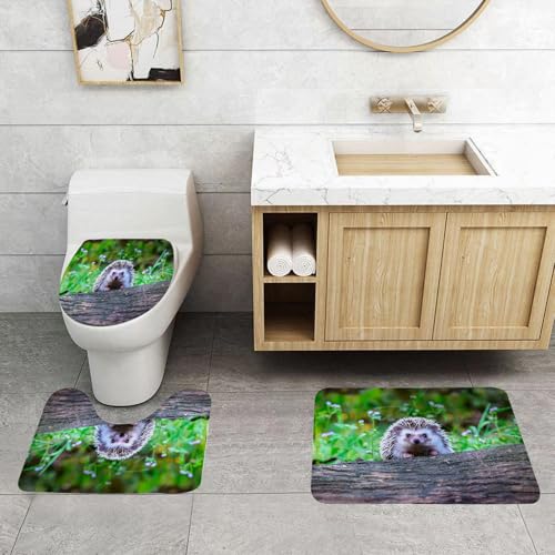 QRFASFZO 3 Stück Badematten und WC Vorleger Microfaser Weiches Badteppich badvorleger rutschfest Waschbar Badezimmerteppich Set,Zwergigel auf Baumstumpf. Junger Igel auf Holz mit Augenkontakt. Sonne QRFASFZO 3 Stück Badematten und WC Vorleger Microfaser Weiches Badteppich badvorleger rutschfest Waschbar Badezimmerteppich Set,Zwergigel auf Baumstumpf. Junger Igel auf Holz mit Augenkontakt. Sonne von QRFASFZO