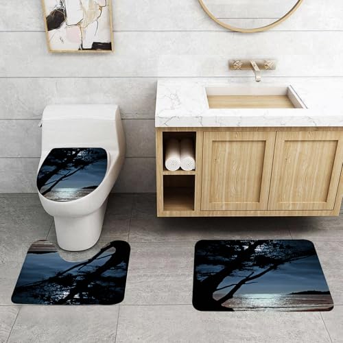 QRFASFZO 3 Stück Badematten und WC Vorleger Microfaser Weiches Badteppich badvorleger rutschfest Waschbar Badezimmerteppich Set,dunkler Baum, geschmückt mit dem Mondlicht unter dem dunklen Himmel, d QRFASFZO 3 Stück Badematten und WC Vorleger Microfaser Weiches Badteppich badvorleger rutschfest Waschbar Badezimmerteppich Set,dunkler Baum, geschmückt mit dem Mondlicht unter dem dunklen Himmel, d von QRFASFZO