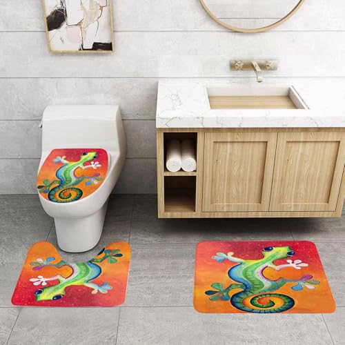 QRFASFZO 3 Stück Badematten und WC Vorleger Microfaser Weiches Badteppich badvorleger rutschfest Waschbar Badezimmerteppich Set,grün orange blau gelb chamäleon QRFASFZO 3 Stück Badematten und WC Vorleger Microfaser Weiches Badteppich badvorleger rutschfest Waschbar Badezimmerteppich Set,grün orange blau gelb chamäleon von QRFASFZO