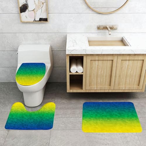 QRFASFZO 3 Stück Badematten und WC Vorleger Microfaser Weiches Badteppich badvorleger rutschfest Waschbar Badezimmerteppich Set,lebendiger Abstrakter geometrischer Hintergrund mit Polymuster von QRFASFZO