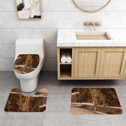 QRFASFZO 3 Stück Badematten und WC Vorleger Microfaser Weiches Badteppich badvorleger rutschfest Waschbar Badezimmerteppich Set,markanten Anblick eines Jaguar Tiger Schleicht Sich an Seine Beute, um QRFASFZO 3 Stück Badematten und WC Vorleger Microfaser Weiches Badteppich badvorleger rutschfest Waschbar Badezimmerteppich Set,markanten Anblick eines Jaguar Tiger Schleicht Sich an Seine Beute, um von QRFASFZO