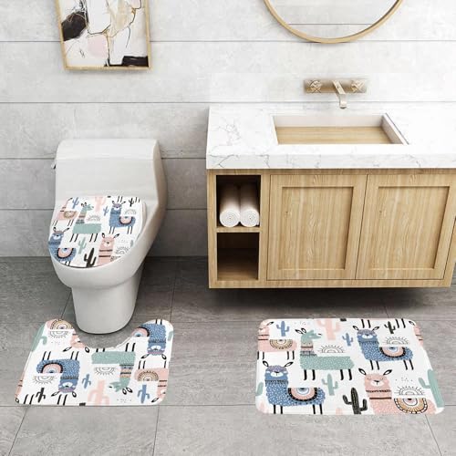 QRFASFZO 3 Stück Badematten und WC Vorleger Microfaser Weiches Badteppich badvorleger rutschfest Waschbar Badezimmerteppich Set,mit Lama-Kaktus und handgezeichneten Elementen. QRFASFZO 3 Stück Badematten und WC Vorleger Microfaser Weiches Badteppich badvorleger rutschfest Waschbar Badezimmerteppich Set,mit Lama-Kaktus und handgezeichneten Elementen. von QRFASFZO