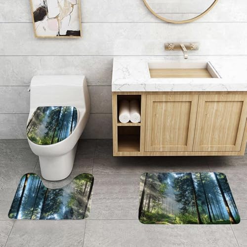 QRFASFZO 3 Stück Badematten und WC Vorleger Microfaser Weiches Badteppich badvorleger rutschfest Waschbar Badezimmerteppich Set,ruhiger Weg durch hohe Bäume, in der Sonne Baden, die den Morgennebel QRFASFZO 3 Stück Badematten und WC Vorleger Microfaser Weiches Badteppich badvorleger rutschfest Waschbar Badezimmerteppich Set,ruhiger Weg durch hohe Bäume, in der Sonne Baden, die den Morgennebel von QRFASFZO