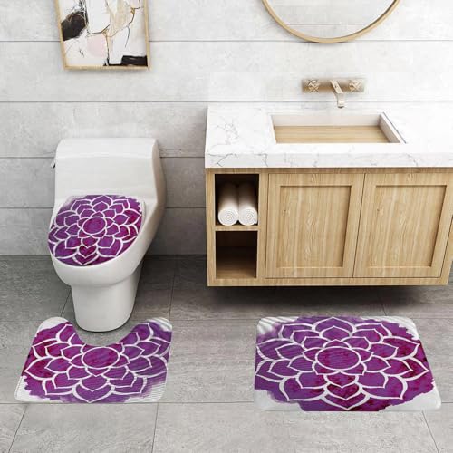 QRFASFZO 3 Stück Badematten und WC Vorleger Microfaser Weiches Badteppich badvorleger rutschfest Waschbar Badezimmerteppich Set,rundes lila Lotusmuster mit weißen Konturen und Einer sanften Aquarell QRFASFZO 3 Stück Badematten und WC Vorleger Microfaser Weiches Badteppich badvorleger rutschfest Waschbar Badezimmerteppich Set,rundes lila Lotusmuster mit weißen Konturen und Einer sanften Aquarell von QRFASFZO