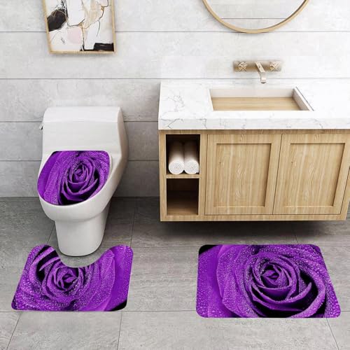 QRFASFZO 3 Stück Badematten und WC Vorleger Microfaser Weiches Badteppich badvorleger rutschfest Waschbar Badezimmerteppich Set,schöne lila Rose Detail mit Wassertropfen QRFASFZO 3 Stück Badematten und WC Vorleger Microfaser Weiches Badteppich badvorleger rutschfest Waschbar Badezimmerteppich Set,schöne lila Rose Detail mit Wassertropfen von QRFASFZO