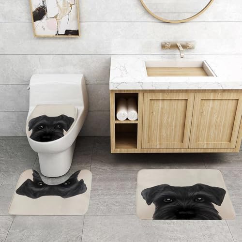 QRFASFZO 3 Stück Badematten und WC Vorleger Microfaser Weiches Badteppich badvorleger rutschfest Waschbar Badezimmerteppich Set,schwarzer Hund mit weichem Fell und liebevollen Augen sitzt auf Einer QRFASFZO 3 Stück Badematten und WC Vorleger Microfaser Weiches Badteppich badvorleger rutschfest Waschbar Badezimmerteppich Set,schwarzer Hund mit weichem Fell und liebevollen Augen sitzt auf Einer von QRFASFZO