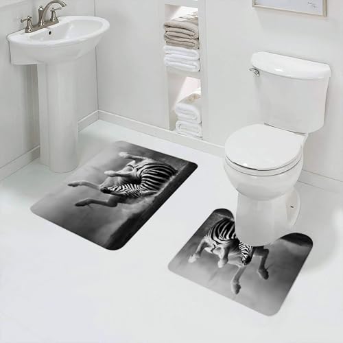 QRFASFZO Badezimmerteppich - Kit 2 Teile, Zebra wälzt Sich im Staub Künstlerische Wilde Säugetieraktivität,absorbierbares waschbares Badezimmerteppich für Badewannen,Toiletten und Böden von QRFASFZO