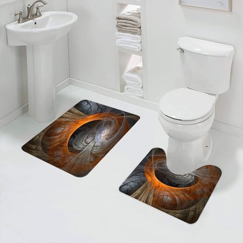 QRFASFZO Badezimmerteppich - Kit 2 Teile,3D-Fraktal, ätherisches Konzept, Fantasy-Magie-Kunstdruck in dunklen Tönen,absorbierbares waschbares Badezimmerteppich für Badewannen,Toiletten und Böden von QRFASFZO