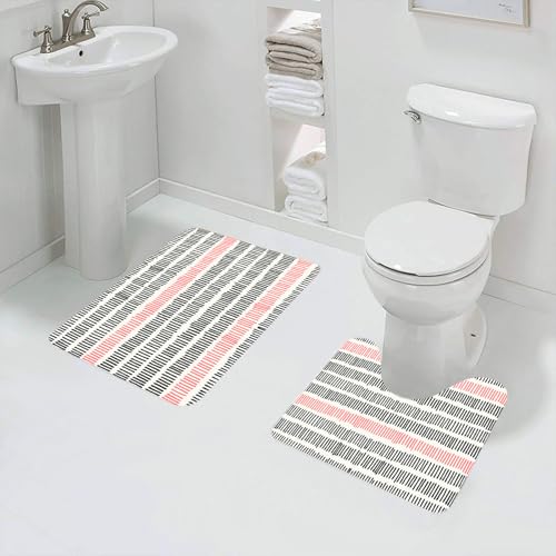 QRFASFZO Badezimmerteppich - Kit 2 Teile,Abstrakte Kurze Linien Muster Auf Der Tafel Geometrische Einfache Retro,absorbierbares waschbares Badezimmerteppich für Badewannen,Toiletten und Böden von QRFASFZO