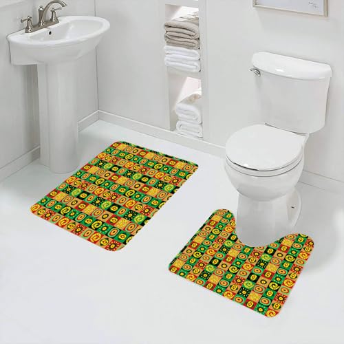 QRFASFZO Badezimmerteppich - Kit 2 Teile,Afrikanisches, abstraktes Figuren-Tribe-Design mit Hieroglyphen-Kunstdruck von,absorbierbares waschbares Badezimmerteppich für Badewannen,Toiletten und Böden von QRFASFZO