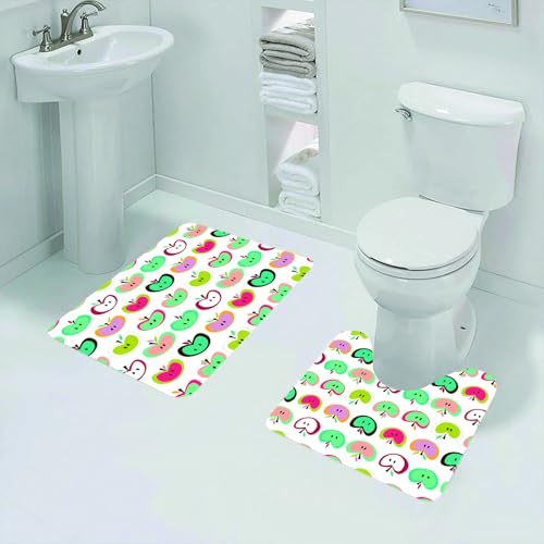 QRFASFZO Badezimmerteppich - Kit 2 Teile,Apfel, Retro-Stil Apfel Vektor Nahtlose Muster background2,absorbierbares waschbares Badezimmerteppich für Badewannen,Toiletten und Böden von QRFASFZO