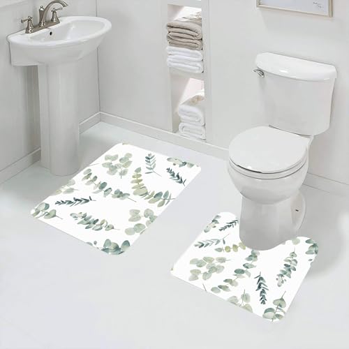 QRFASFZO Badezimmerteppich - Kit 2 Teile,Aquarell Eukalyptus Zweige Muster,absorbierbares waschbares Badezimmerteppich für Badewannen,Toiletten und Böden QRFASFZO Badezimmerteppich - Kit 2 Teile,Aquarell Eukalyptus Zweige Muster,absorbierbares waschbares Badezimmerteppich für Badewannen,Toiletten und Böden von QRFASFZO
