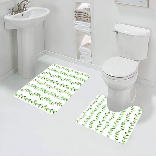 QRFASFZO Badezimmerteppich - Kit 2 Teile,Aquarell-Weinreben, eine Reihe exquisiter grüner Blattreben mit Sich wiederhol,absorbierbares waschbares Badezimmerteppich für Badewannen,Toiletten und Böden von QRFASFZO