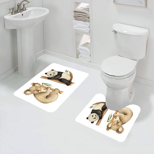 QRFASFZO Badezimmerteppich - Kit 2 Teile,Aquarell-Wildtiere, EIN Koala und EIN Panda, in Aquarell gezeichnet, elegant a,absorbierbares waschbares Badezimmerteppich für Badewannen,Toiletten und Böden von QRFASFZO