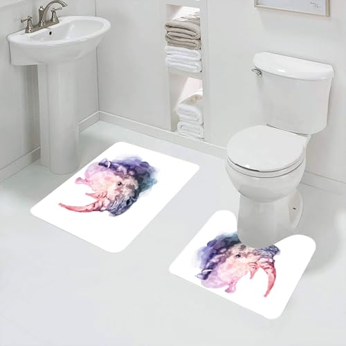 QRFASFZO Badezimmerteppich - Kit 2 Teile,Aquarell gemaltes Nashornporträt mit leuchtenden Farben und zarten Plstrichen,absorbierbares waschbares Badezimmerteppich für Badewannen,Toiletten und Böden von QRFASFZO