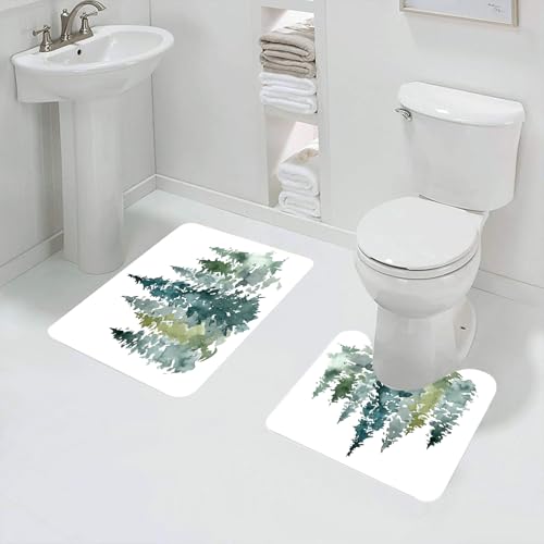 QRFASFZO Badezimmerteppich - Kit 2 Teile,Aquarell graue Tannenbäume Wald Hintergrundtextur,absorbierbares waschbares Badezimmerteppich für Badewannen,Toiletten und Böden von QRFASFZO