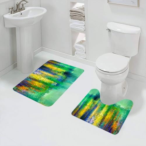 QRFASFZO Badezimmerteppich - Kit 2 Teile,Aquarellblumen-Set, Abstrakter Stil, Frühlingsblumen-Aquarell,absorbierbares waschbares Badezimmerteppich für Badewannen,Toiletten und Böden von QRFASFZO