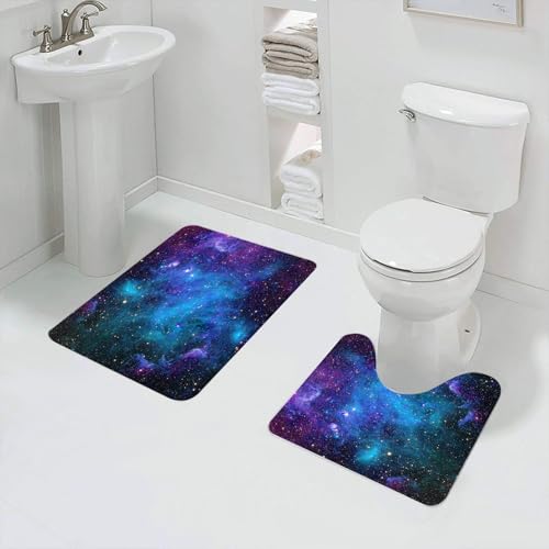 QRFASFZO Badezimmerteppich - Kit 2 Teile,Atemberaubende kosmische Nebel und Sternenhimmel, atemberaubende Szenen von bu,absorbierbares waschbares Badezimmerteppich für Badewannen,Toiletten und Böden von QRFASFZO