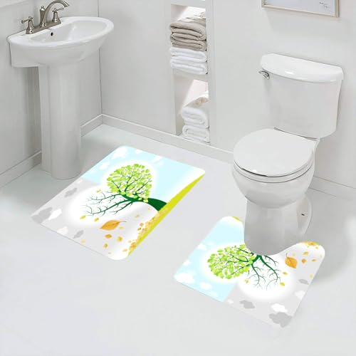 QRFASFZO Badezimmerteppich - Kit 2 Teile,Baum überspannt Frühling und Herbst, Herzförmige Transformation des Formbaums,absorbierbares waschbares Badezimmerteppich für Badewannen,Toiletten und Böden von QRFASFZO