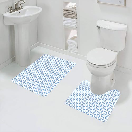 QRFASFZO Badezimmerteppich - Kit 2 Teile,Blaue Blume des Lebens heiligen geometrischen nahtlosen Hintergrund,absorbierbares waschbares Badezimmerteppich für Badewannen,Toiletten und Böden von QRFASFZO