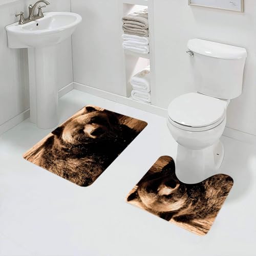 QRFASFZO Badezimmerteppich - Kit 2 Teile,Der Grizzly oder Nordamerikanische Braunbär ist eine Unterart des Braunbären,absorbierbares waschbares Badezimmerteppich für Badewannen,Toiletten und Böden von QRFASFZO