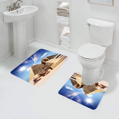 QRFASFZO Badezimmerteppich - Kit 2 Teile,Die Große Sphinx zwischen den Chephren- und Menkaure-Pyramiden von Gizeh, Kair,absorbierbares waschbares Badezimmerteppich für Badewannen,Toiletten und Böden von QRFASFZO