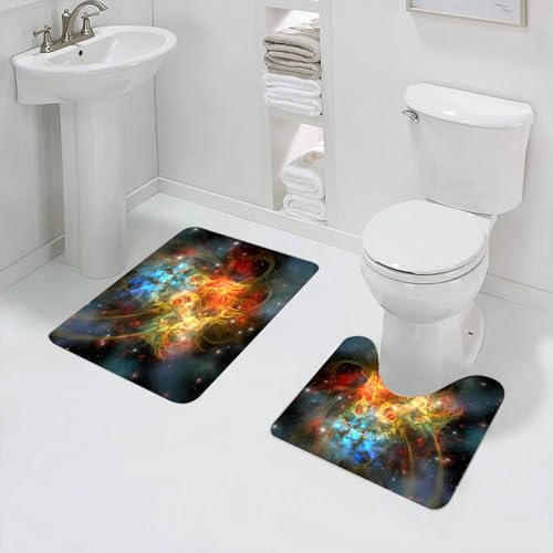 QRFASFZO Badezimmerteppich - Kit 2 Teile,Die kosmische Energie zeigt Sich in der Symphonie der Farben, geheimnisvollen,absorbierbares waschbares Badezimmerteppich für Badewannen,Toiletten und Böden von QRFASFZO