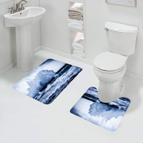 QRFASFZO Badezimmerteppich - Kit 2 Teile,Dramatische Küste Große Flut in Aktion Taifun Kräfte der Natur Panoramablick,absorbierbares waschbares Badezimmerteppich für Badewannen,Toiletten und Böden von QRFASFZO