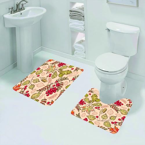 QRFASFZO Badezimmerteppich - Kit 2 Teile,Eberesche, gemischtes Herbstmotivmuster mit Ahorn-Birken,absorbierbares waschbares Badezimmerteppich für Badewannen,Toiletten und Böden von QRFASFZO