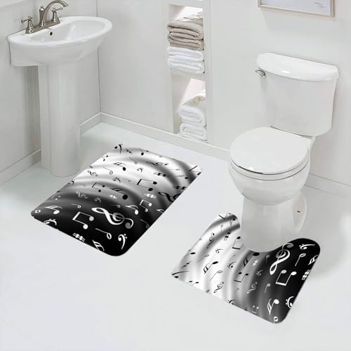 QRFASFZO Badezimmerteppich - Kit 2 Teile,Eine Illustration eines Musiknoten-Hintergrunds,absorbierbares waschbares Badezimmerteppich für Badewannen,Toiletten und Böden von QRFASFZO