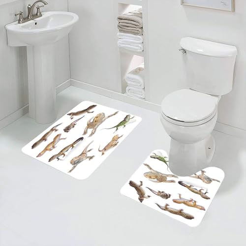 QRFASFZO Badezimmerteppich - Kit 2 Teile,FAE, Leopardgecko, Primitive Reptilien Wildlife Kunstdruck Faenbild,absorbierbares waschbares Badezimmerteppich für Badewannen,Toiletten und Böden von QRFASFZO