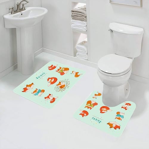 QRFASFZO Badezimmerteppich - Kit 2 Teile,Fuchs, schöne Fuchs Zeichen schlafen lesen Romantisches Paar Natur Kinder Comi,absorbierbares waschbares Badezimmerteppich für Badewannen,Toiletten und Böden von QRFASFZO
